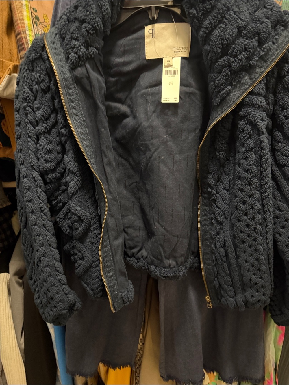 Pilcro Navy Textured Knit Zip Jacket